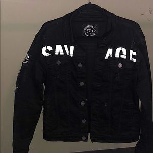 Men’s black denim distressed jacket